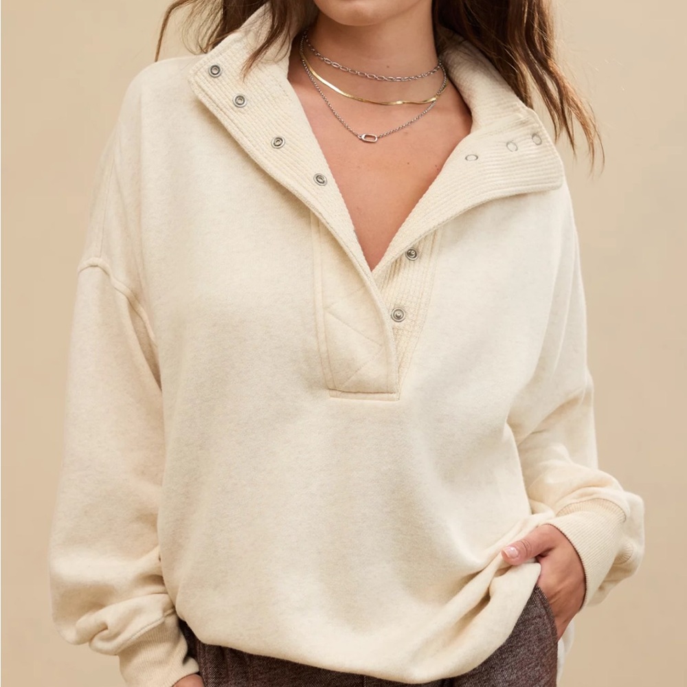 Aerie Getaway Quarter Snap Sweatshirt, Heather Frost, XL NWT